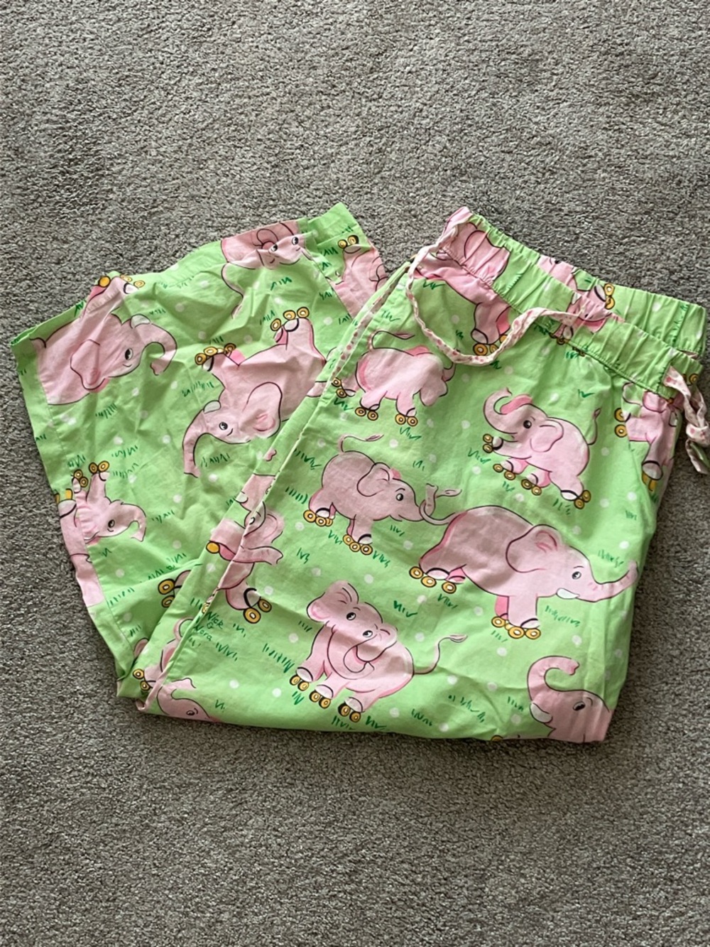 Adorable VINTAGE Nick & Nora Cropped Pajama Pants with Pink Elephants XXL - Picture 2 of 8